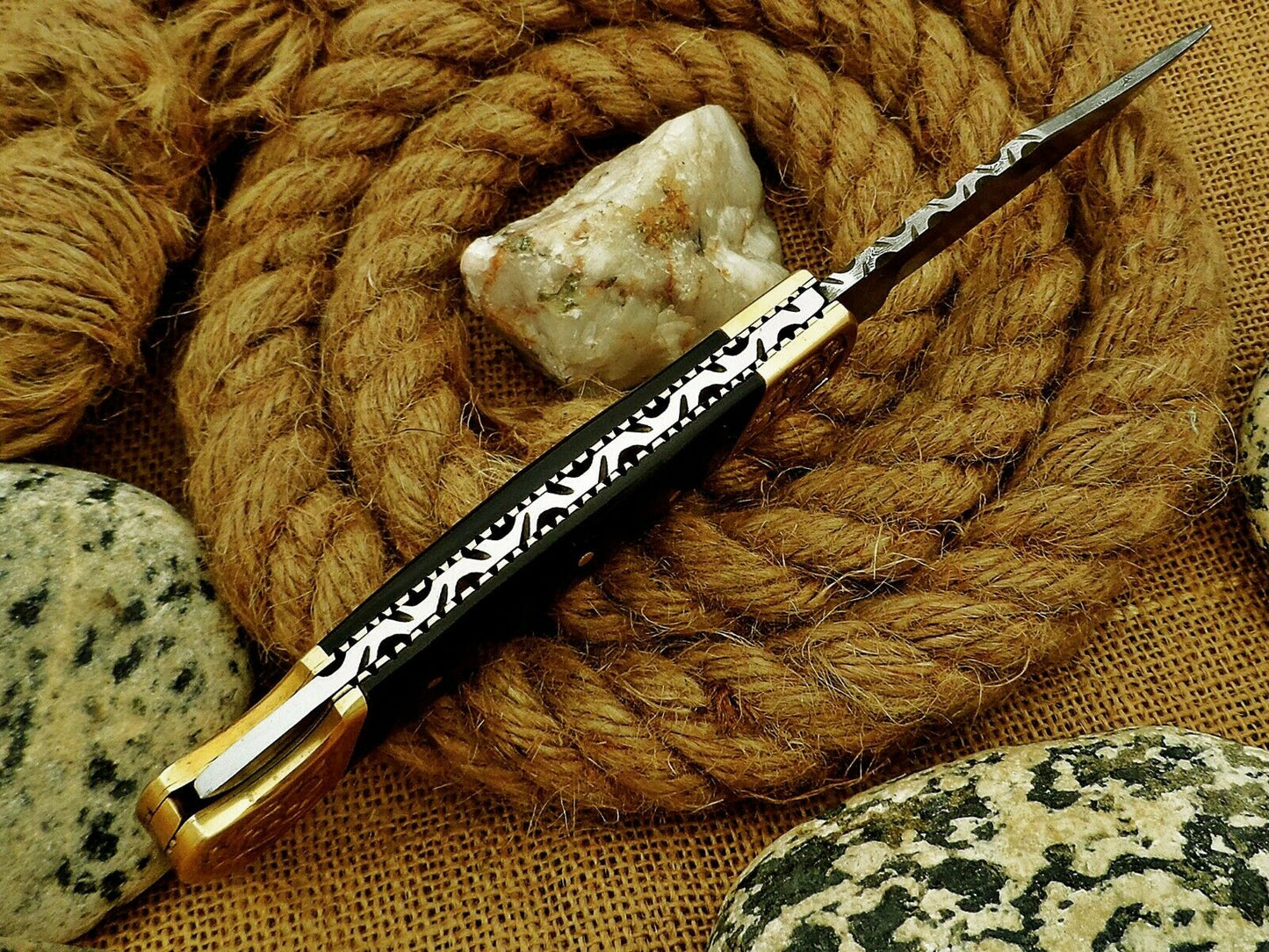 CUSTOM HANDMADE DAMASCUS FOLDING KNIFE WITH LEATHER SHEATH