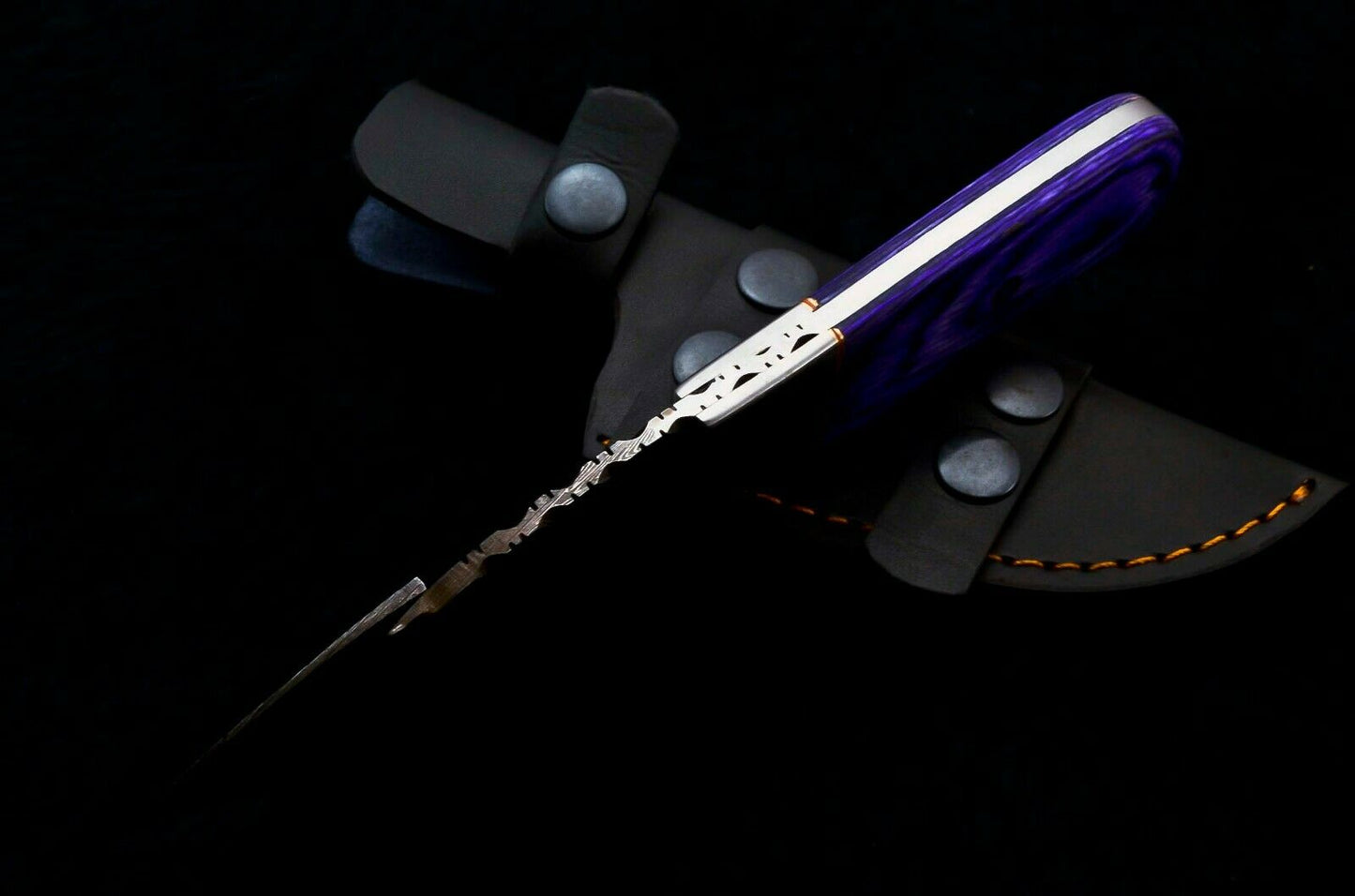 CUSTOM HANDMADE DAMASCUS GUTHOOK KNIFE HANDLE MATERIAL DOLLAR SHEET, STEEL BOLSTER, MOSAIC PIN