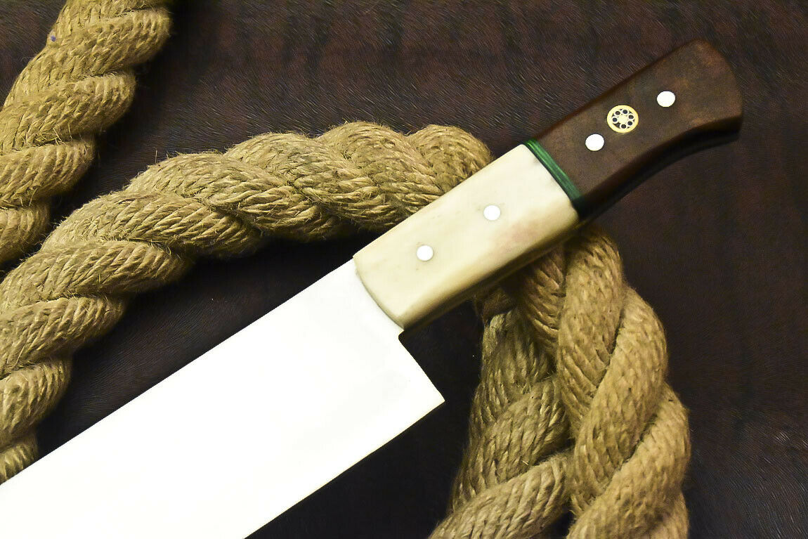 CUSTOM HANDMADE D2 STEEL CHEF KNIFE WITH LEATHER SHEATH