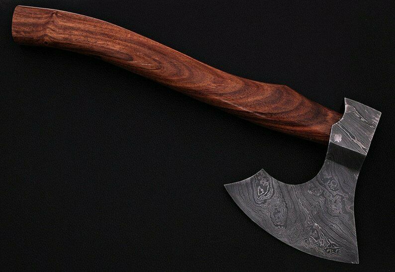 Custom Handmade Beautiful Damascus Steel Axe Handle Rosewood with Leather Sheath