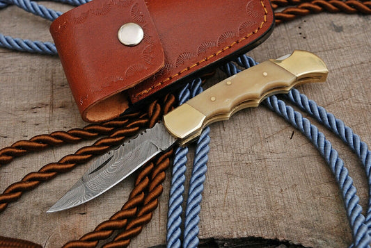 CUSTOM HANDMADE DAMASCUS STEEL POCKET FOLDING KNIFE -UNDER LOCK