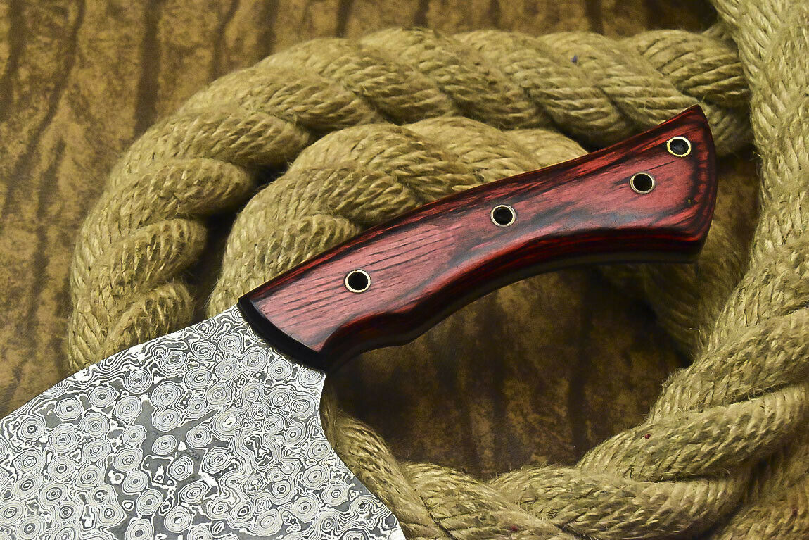 CUSTOM HANDMADE DAMASCUS CHOPPER KNIFE WITH LEATHER SHEATH