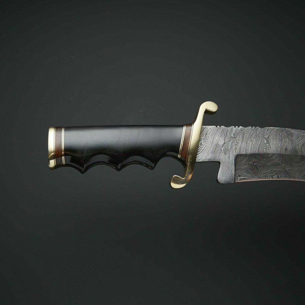 CUSTOM HANDMADE DAMASCUS HUNTING KNIFE WITH LEATHER SHEATH