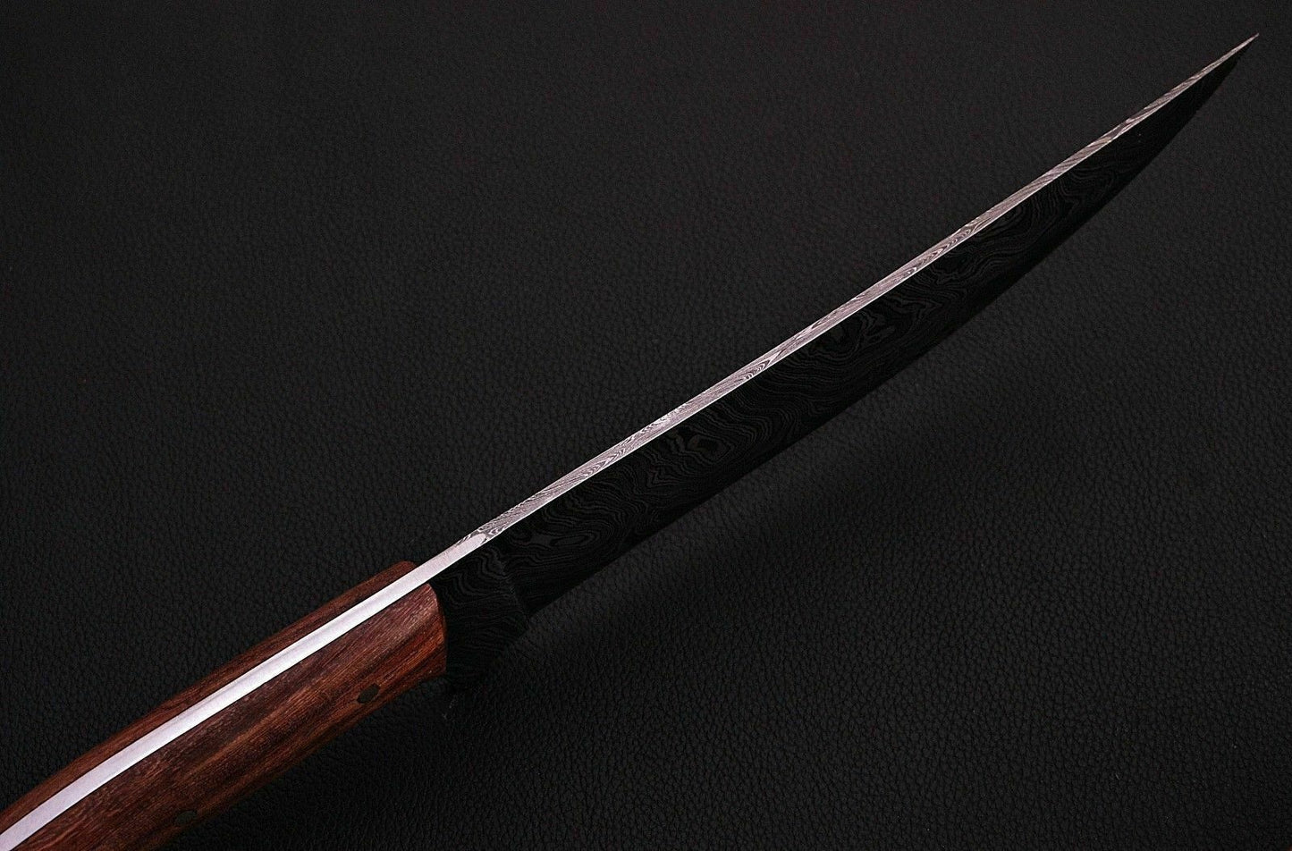 CUSTOM HANDMADE DAMASCUS FILLET KNIFE WITH LEATHER SHEATH