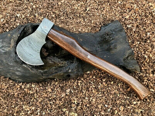 Custom Handmade Damascus Steel Axe Handle Rosewood With Leather Sheath Premium Forged Steel Axe Compact Backpacking Axe Durable Bushcraft Hatchets