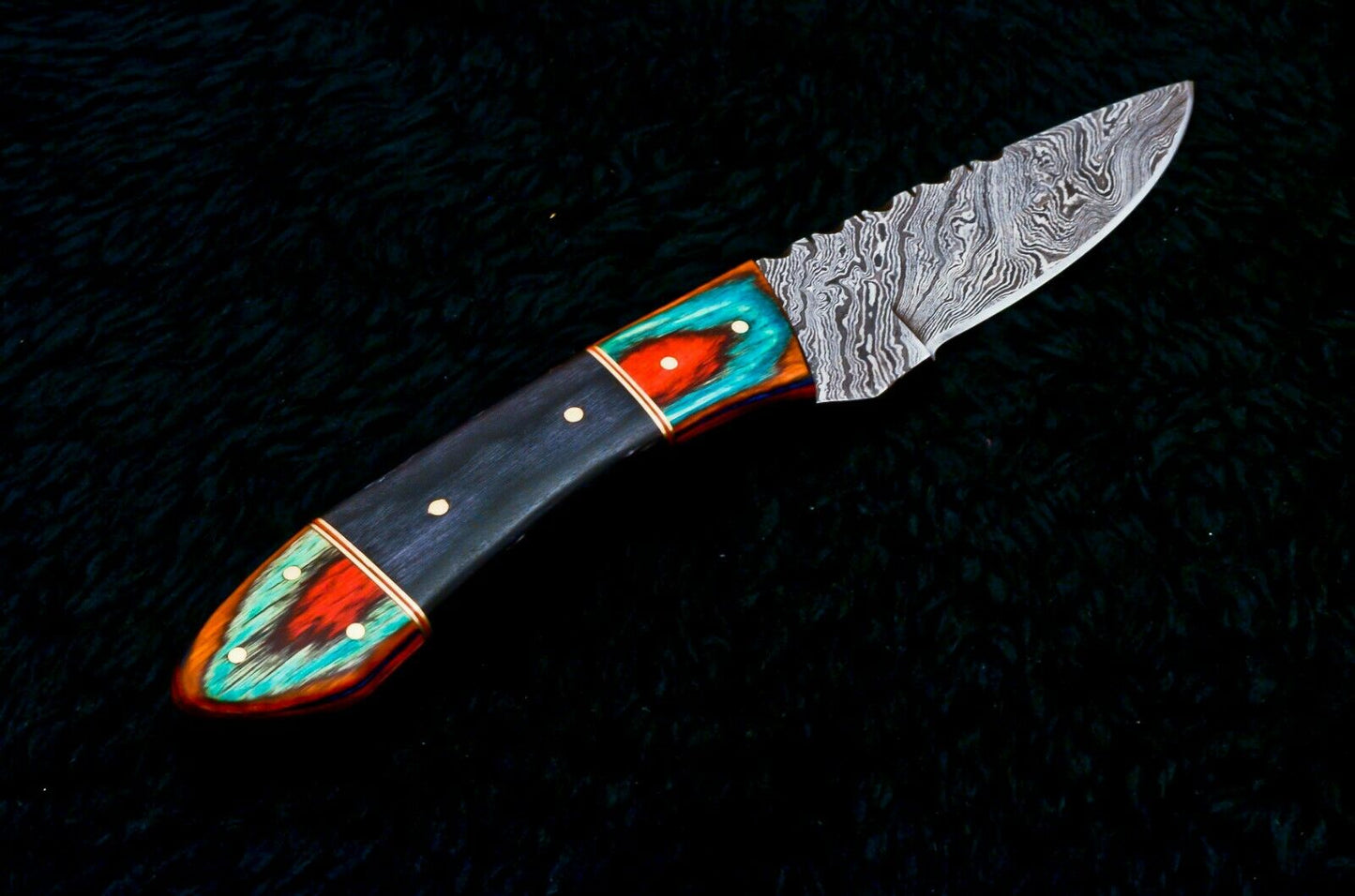CUSTOM HANDMADE DAMASCUS STEEL HUNTING KNIFE HANDLE MATERIAL PAKKA WOOD, PAKKA BOLSTER