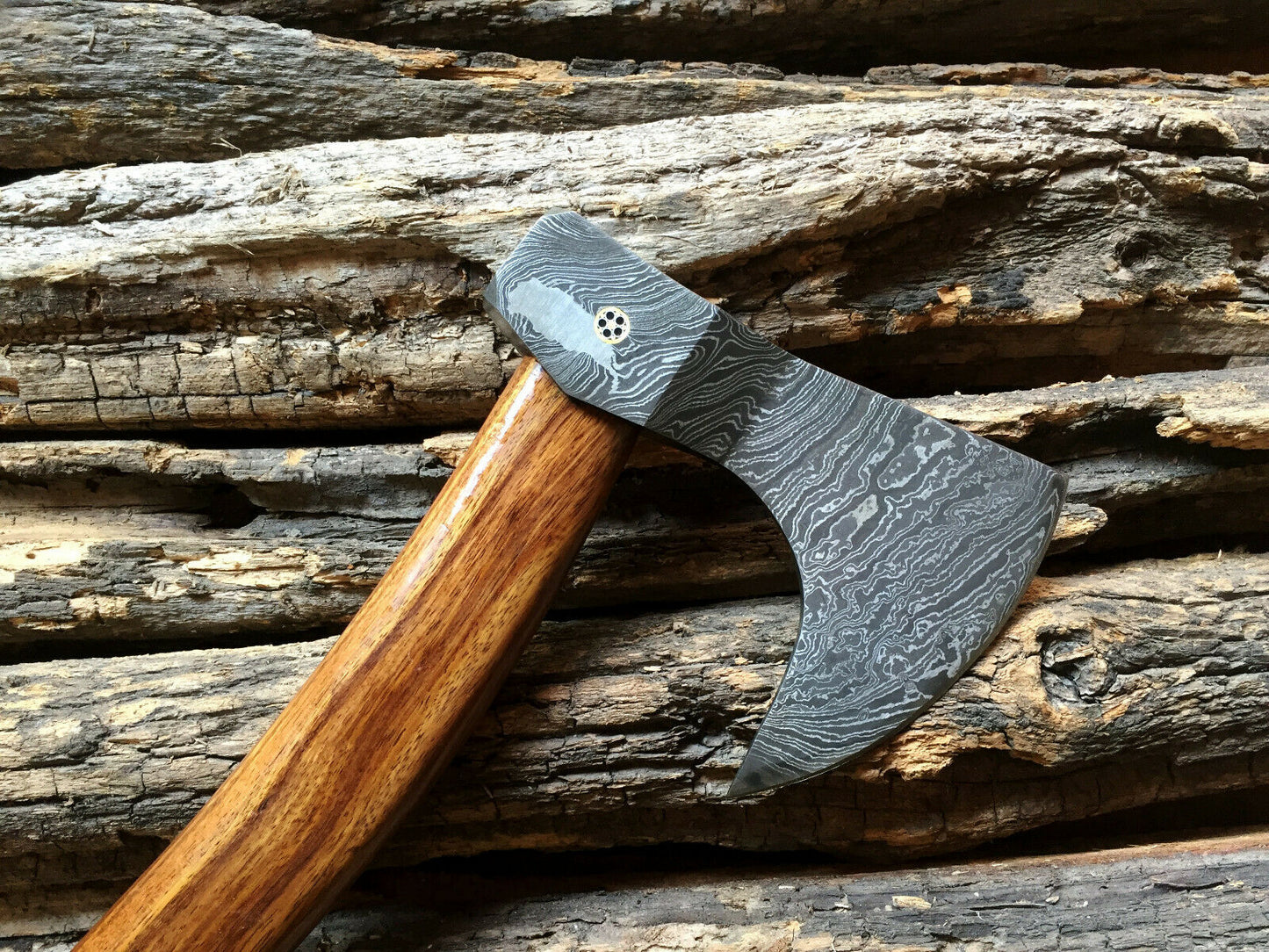 Custom Handmade Damascus Steel Axe Handle Rosewood/Mosaic pin With Best Quality Leather Sheath