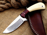 CUSTOM HANDMADE D2 STEEL HUNTING KNIFE Handle Material , paka wood bolster and bone