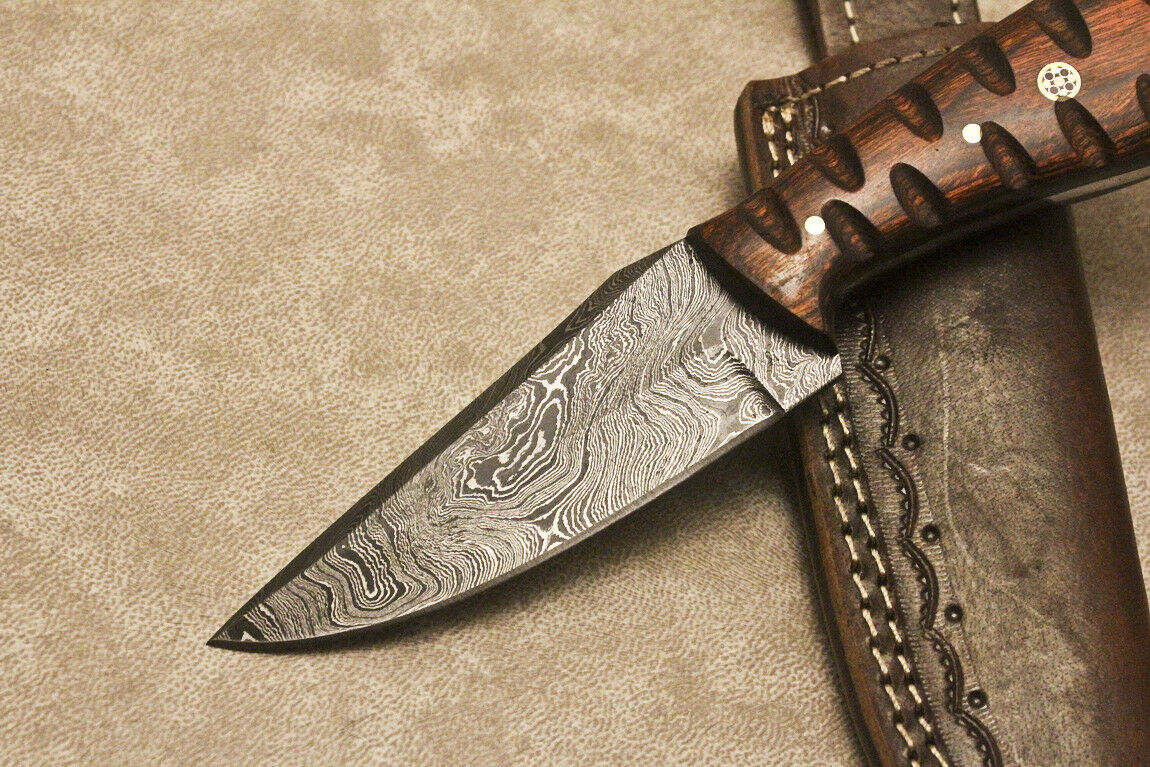 CUSTOM HANDMADE DAMASCUS FIXED BLADE HUNTING KNIFE HARDWOOD