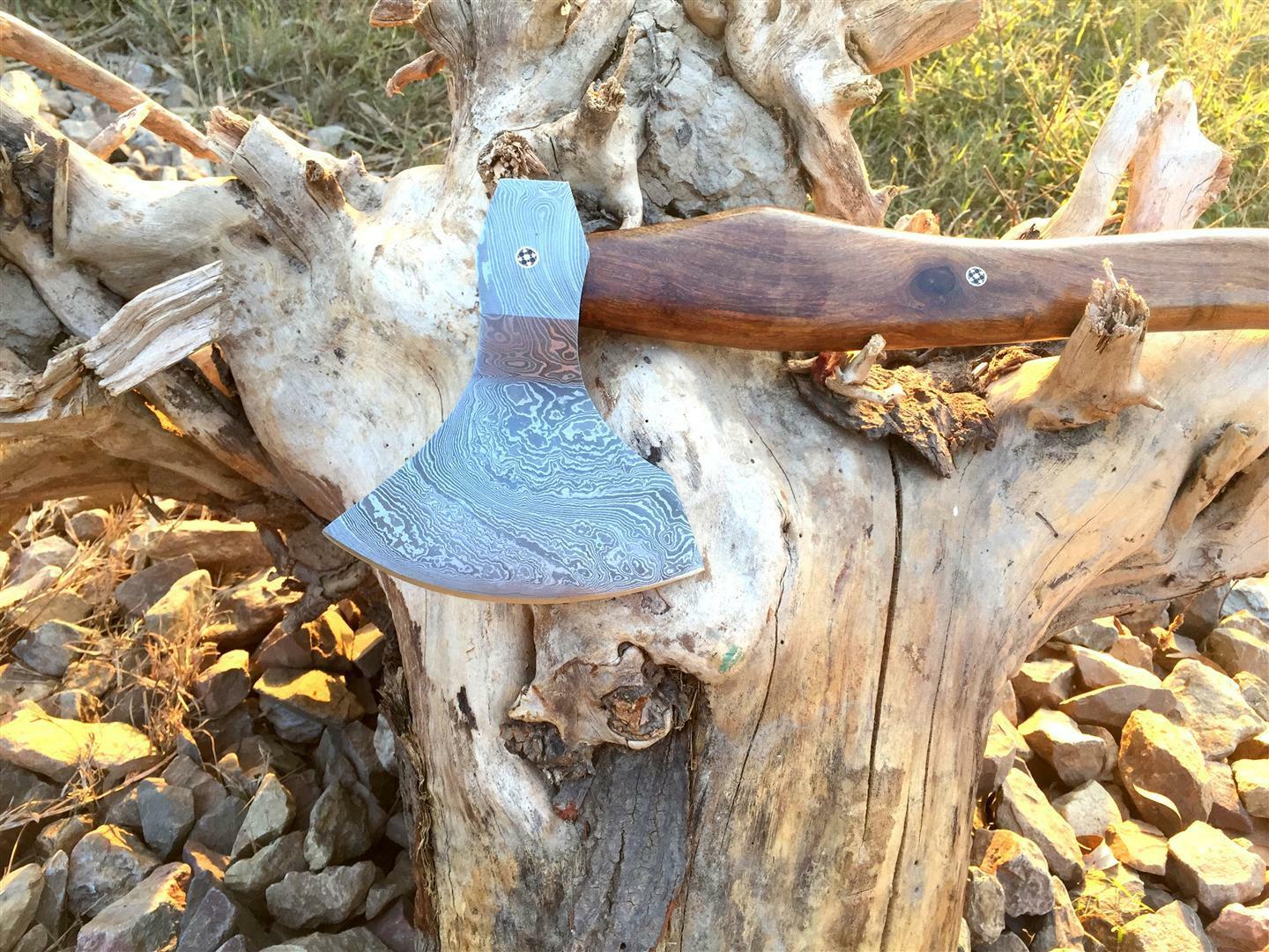CUSTOM MADE 19"LONG DAMASCUS STEEL AXE TOMAHAWK HATCHET ROSEWOOD HANDLE