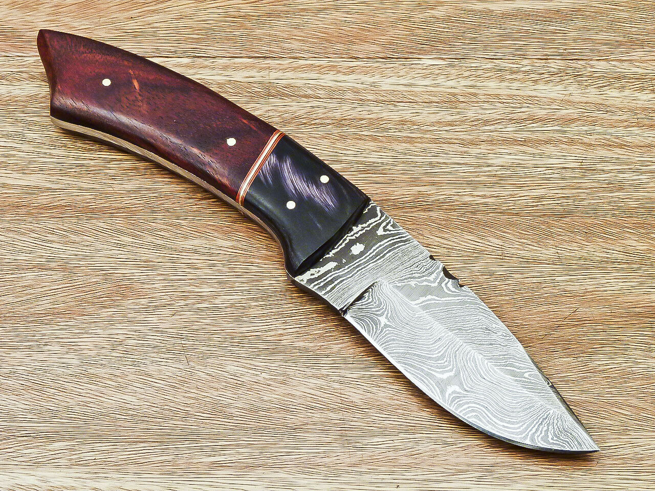 CUSTOM HAND FORGED DAMASCUS STEEL HUNTING KNIFE "NATURAL WOOD