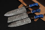 CUSTOM HANDMADE DAMASCUS STEEL 3 PIECES CHEF KNIVES SET WITH LEATHER KIT