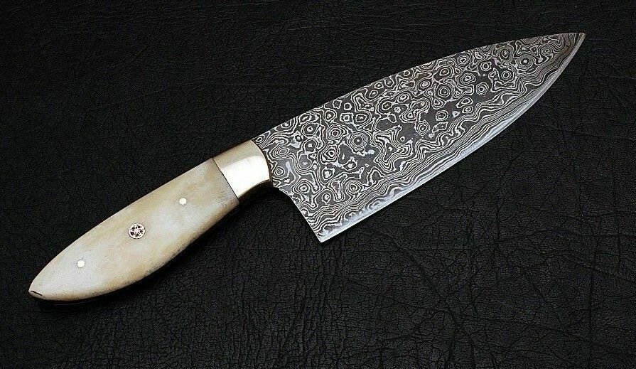 CUSTOM HANDMADE DAMASCUS STEEL CHEF KNIFE CAMEL BONE