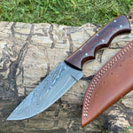 CUSTOM HANDMADE DAMASCUS STEEL HUNTING KNIFE HANDLE ROSE WOOD