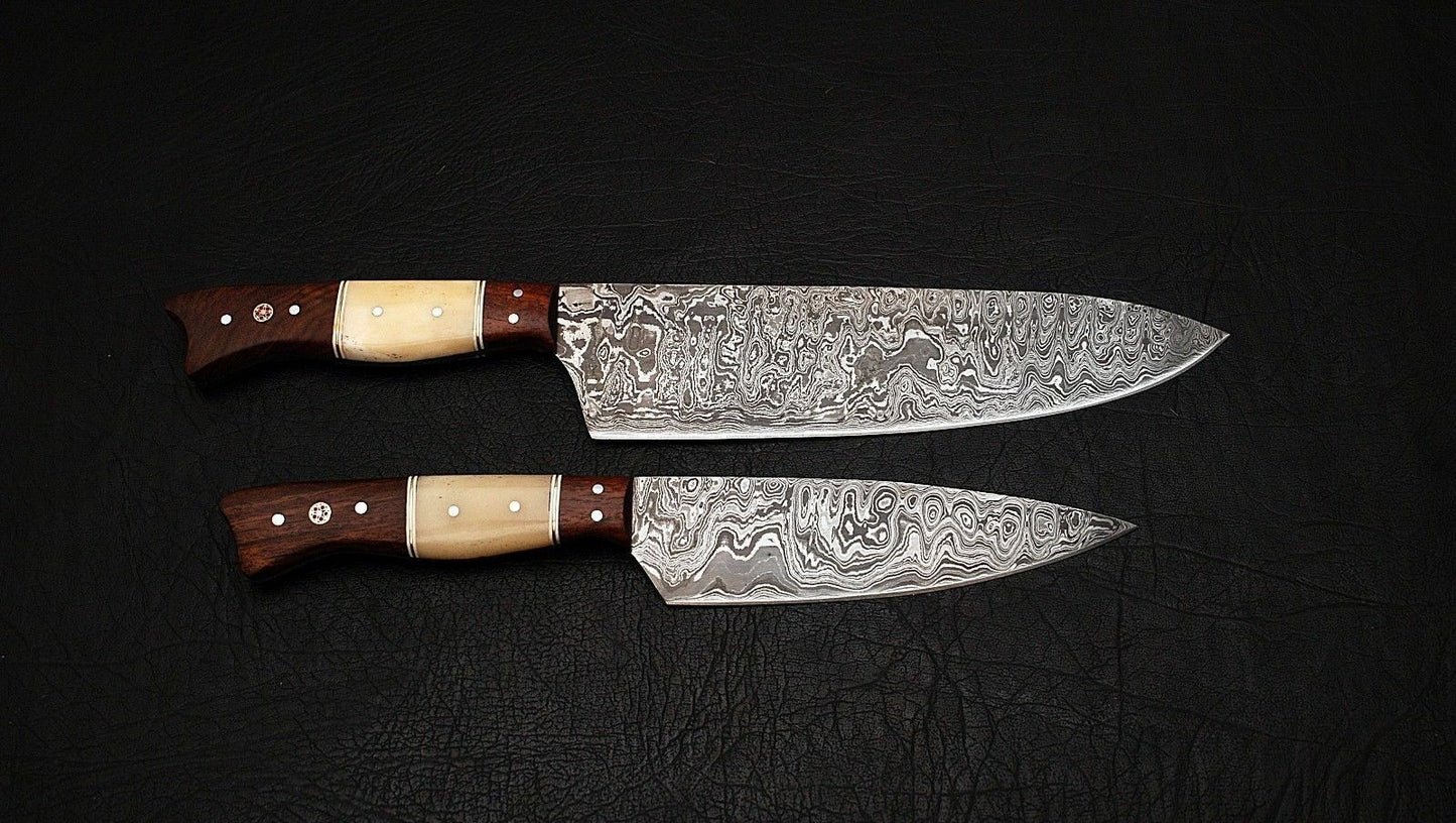 CUSTOM HANDMADE DAMASCUS CHEF KNIFE 2 PCS SET