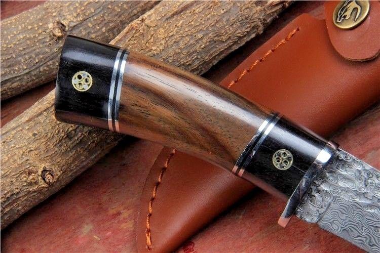 Custom Handmade Damascus Steel Tactical Fixed Blade Hunting Knife Wood Handle - NB CUTLERY LTD