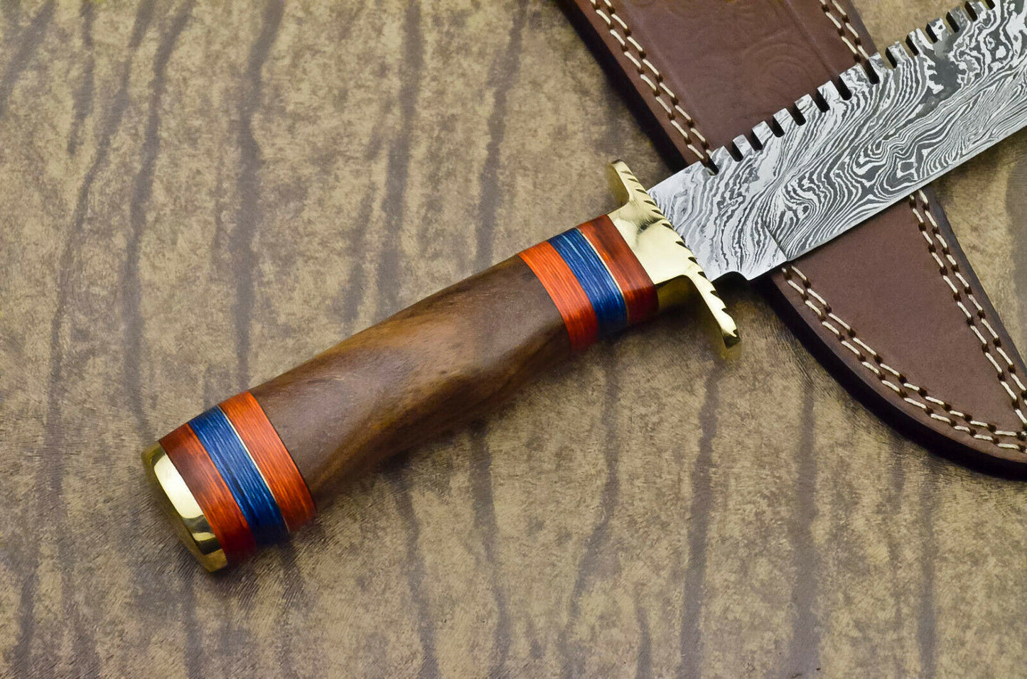 CUSTOM HANDMADE DAMASCUS STEEL HUNTING BOWIE KNIFE - ROSE WOOD