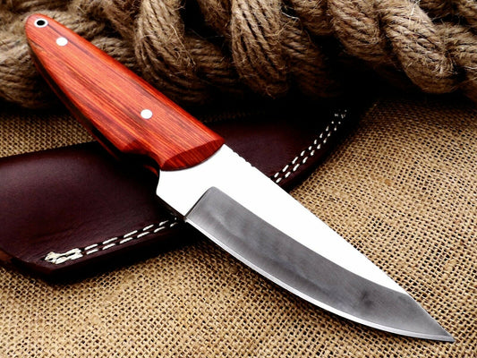 Pakka Wood Handle D2 Steel Skinner Knife with Leather Sheath