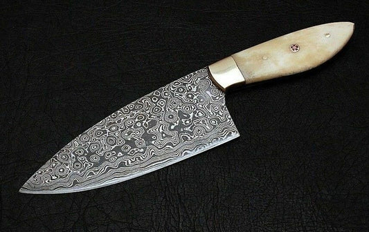 CUSTOM HANDMADE DAMASCUS STEEL CHEF KNIFE CAMEL BONE