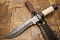Beautiful Custom Handmade Damascus Steel Bowie knife" Camel Bone & Wood Handle