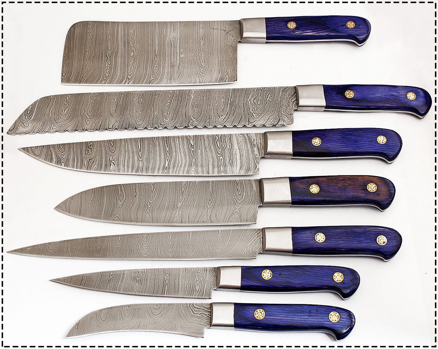 CUSTOM MADE DAMASCUS BLADE 7 Pc's. KITCHEN KNIVES SET - NB CUTLERY LTD