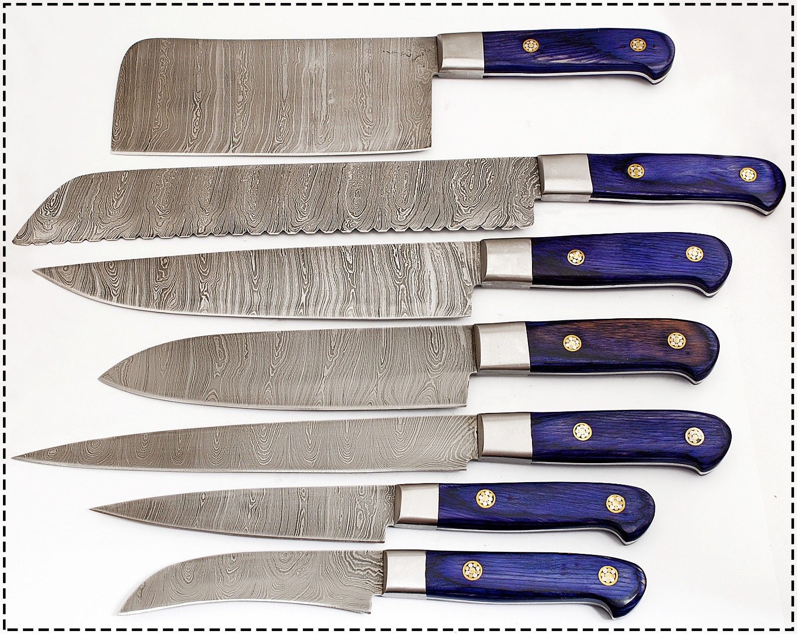 CUSTOM MADE DAMASCUS BLADE 7 Pc's. KITCHEN KNIVES SET - NB CUTLERY LTD