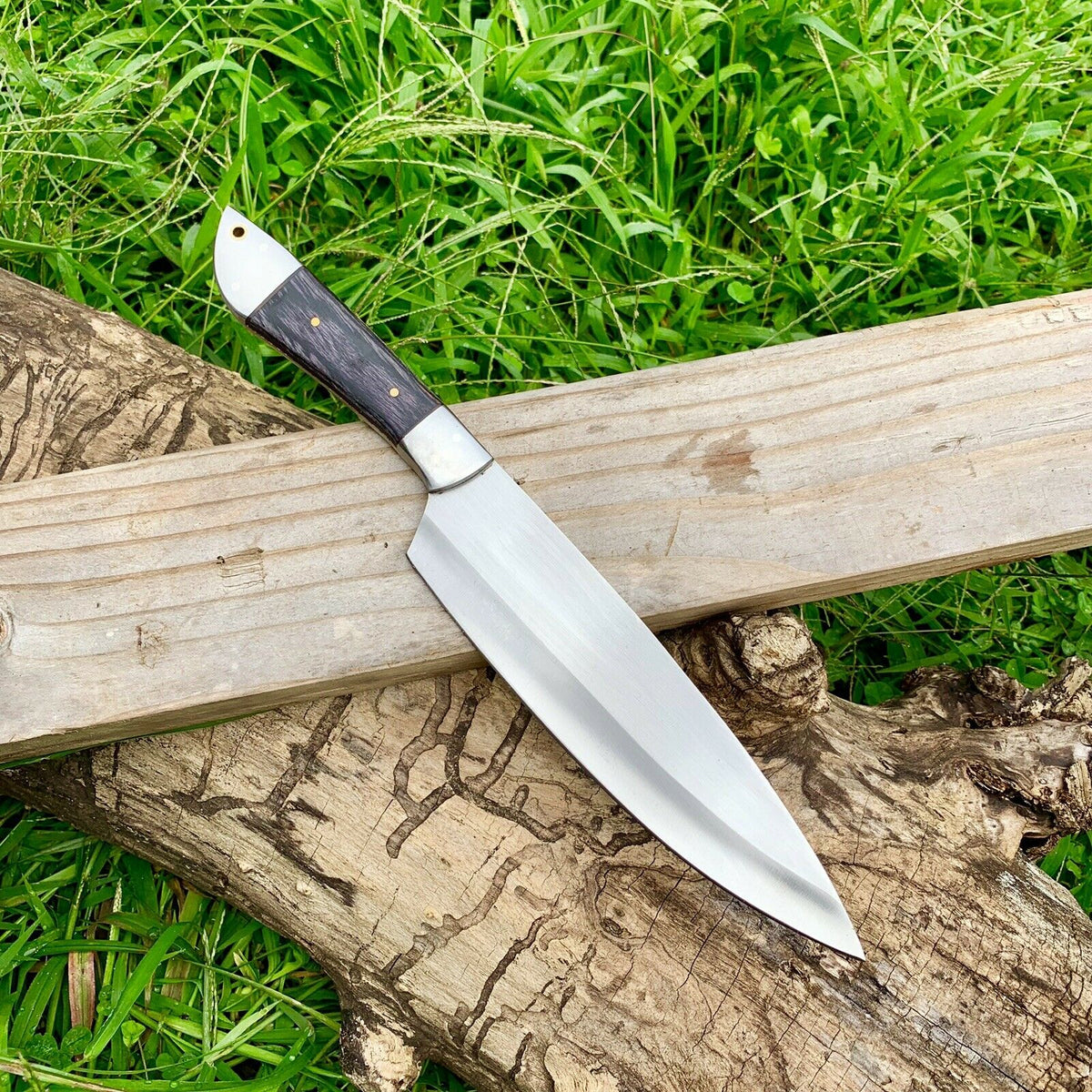 CUSTOM HANDMADE D2 STEEL CHEF KNIFE WITH LEATHER SHEATH