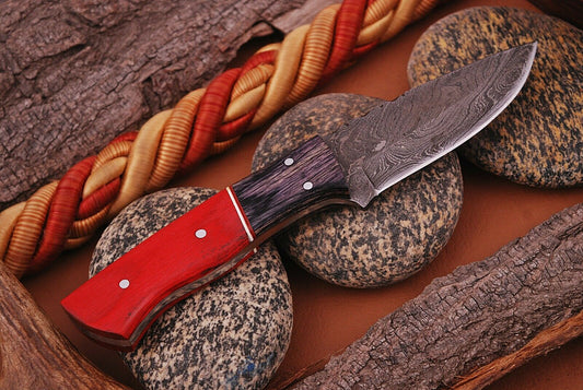 CUSTOM HANDMADE DAMASCUS STEEL HUNTING KNIFE HANDLE HARDWOOD