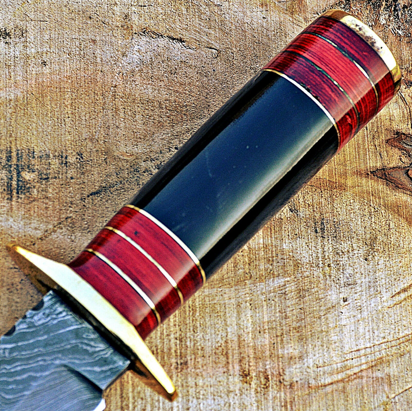 Beautiful Custom Handmade Damascus Steel Hunting Knife,Handle Bufalo Horn&Sheath