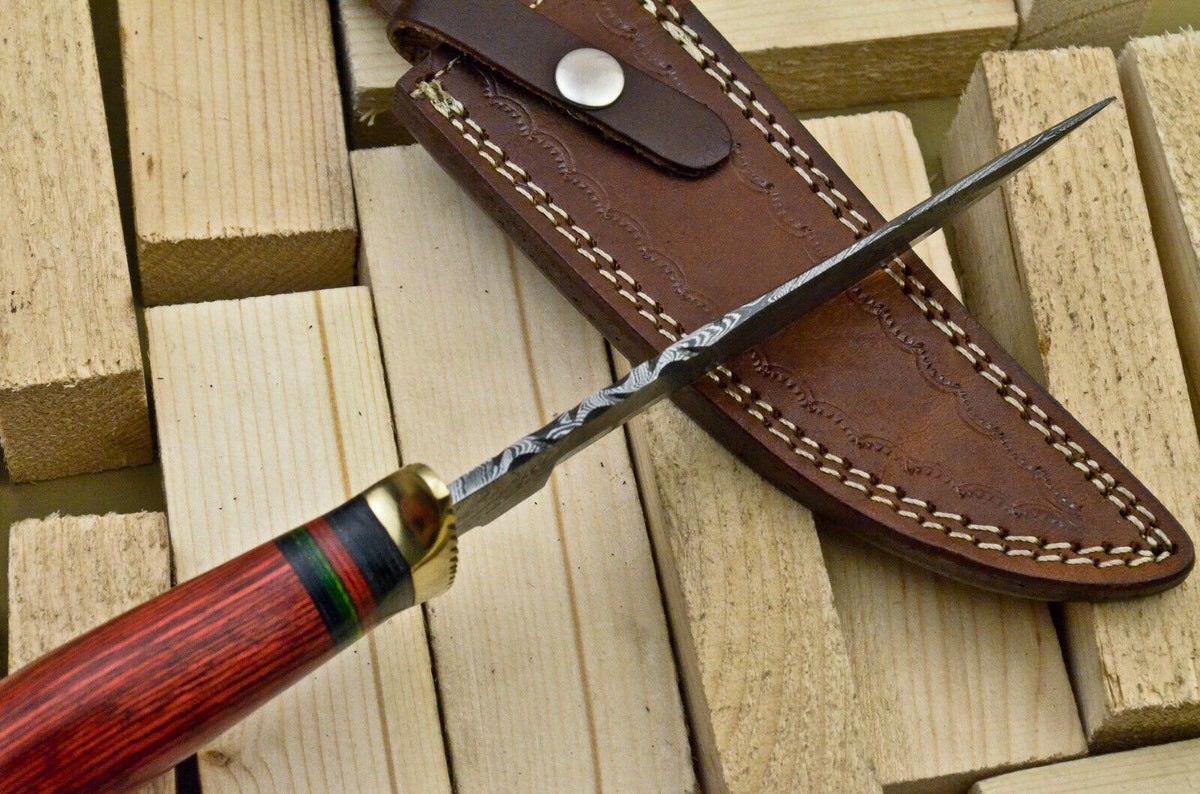CUSTOM HAND MADE DAMASCUS STEEL HUNTING BOWIE KNIFE - BRASS GUARD