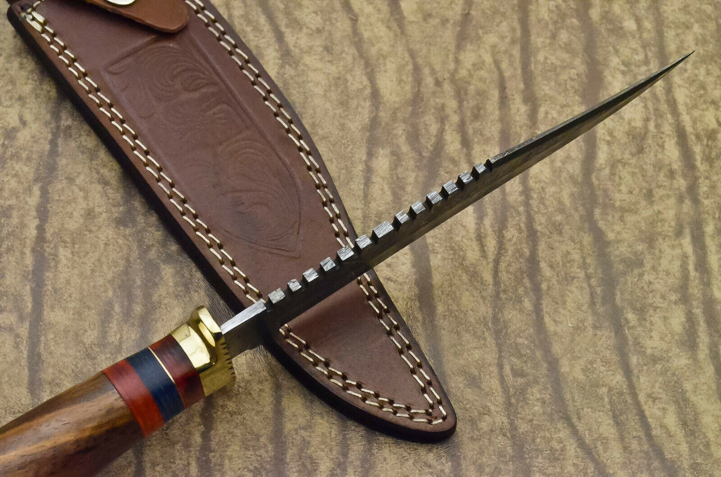 CUSTOM HANDMADE DAMASCUS STEEL HUNTING BOWIE KNIFE - ROSE WOOD