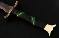 CUSTOM HANDMADE DAMASCUS STEEL SWORD WITH LEATHER SHEATH
