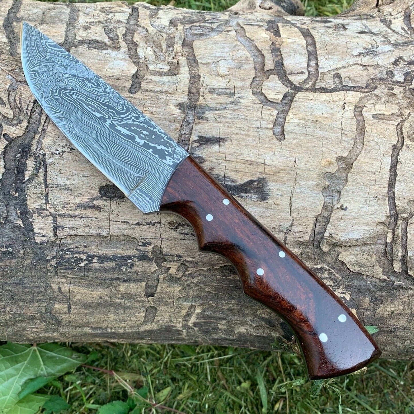 CUSTOM HANDMADE DAMASCUS STEEL HUNTING KNIFE HANDLE ROSE WOOD