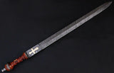 CUSTOM HANDMADE DAMASCUS STEEL SWORD WITH LEATHER SHEATH