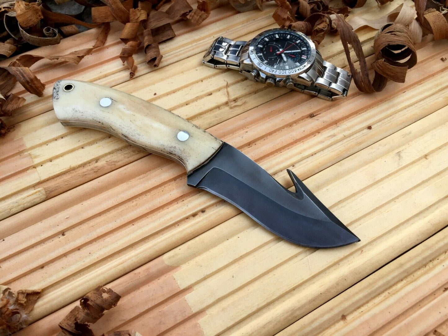 CUSTOM HANDMADE 1095 H.C STEEL KNIFE/ CAMEL BONE TANG WORK HANDLE