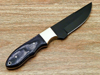 CUSTOM HANDMADE STAINLESS STEEL BLACK COTED BLADE HUNTING KNIFE HANDLE HARDWOOD