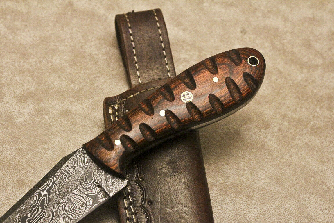 CUSTOM HANDMADE DAMASCUS FIXED BLADE HUNTING KNIFE HARDWOOD