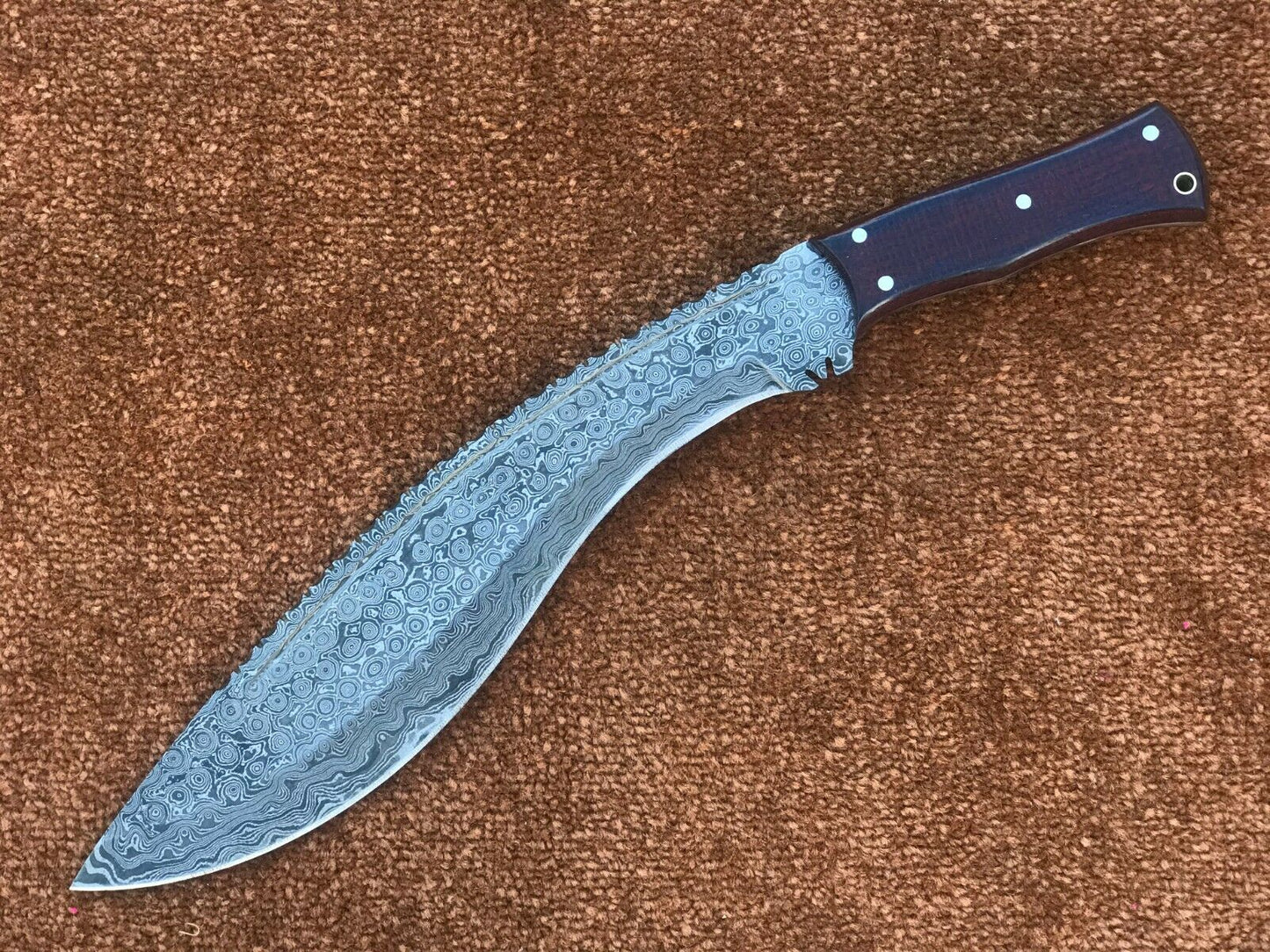 CUSTOM HANDMADE DAMASCUS KUKRI KNIFE WITH LEATHER SHEATH