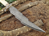 Damascus steel hunting knife, zig zag hand forged blade, Engraved brass scale - NB CUTLERY LTD