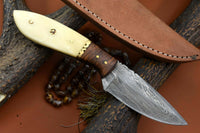 CUSTOM HANDMADE DAMASCUS HUNTING KNIFE Handle White Bone Bolster Walnut Wood