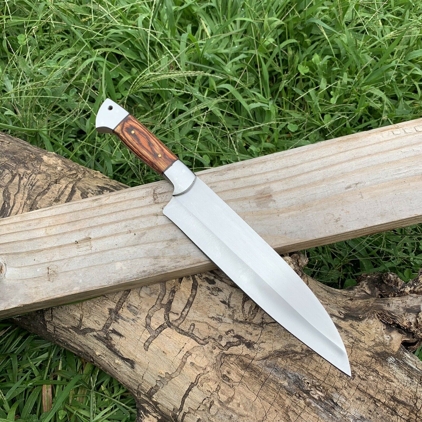 CUSTOM HANDMADE D2 STEEL CHEF KNIFE WITH LEATHER SHEATH