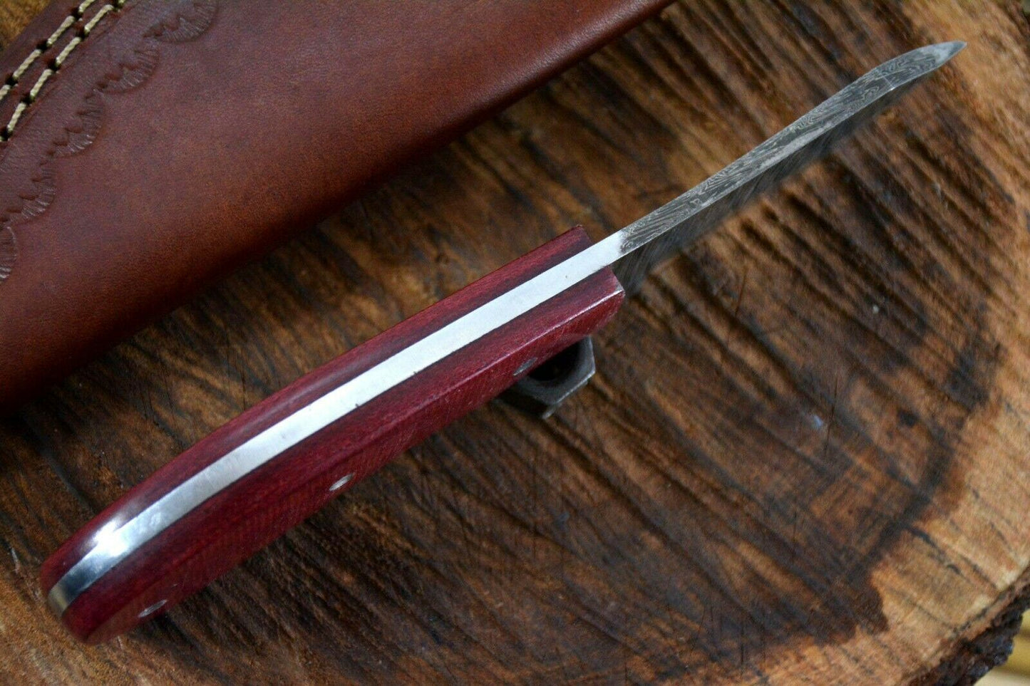 CUSTOM HANDMADE DAMASCUS HUNTING KNIFE HANDLE HARDWOOD