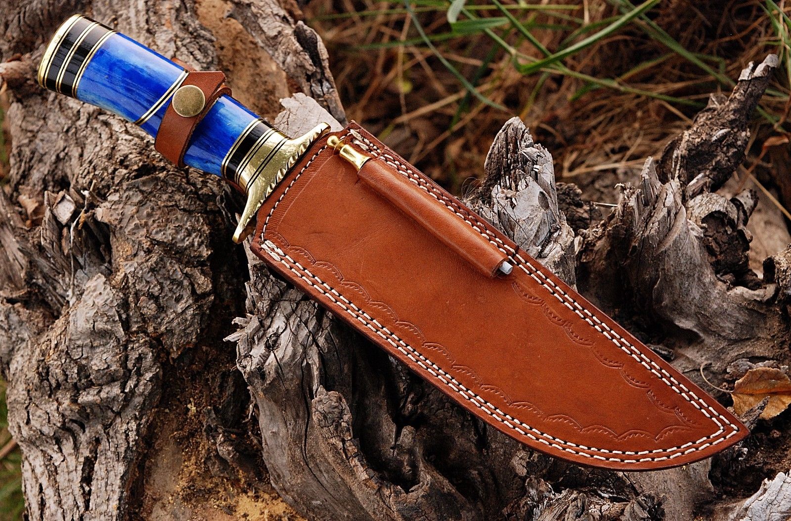 |NB KNIVES| CUSTOM HANDMADE DAMASCUS HUNTING KNIFE WITH LEATHER SHEATH - NB CUTLERY LTD