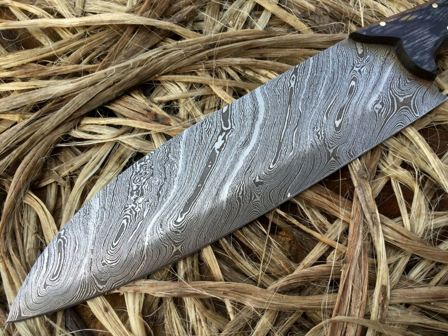 CUSTOM HANDMADE DAMASCUS CHEF KNIFE WIH LEATHER SHEATH