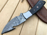 Custom Handmade Damascus Steel 9Inch Long Gut Hook Hunting Knife