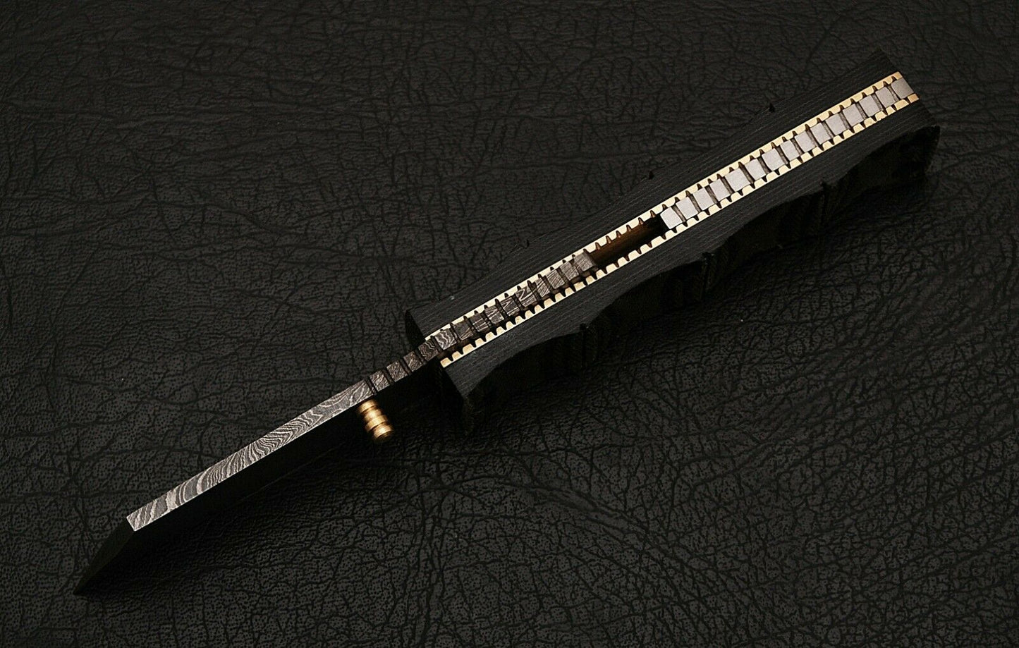 CUSTOM HANDMADE DAMASCUS FOLDING KNIFE WITH LEATHER SHEATH