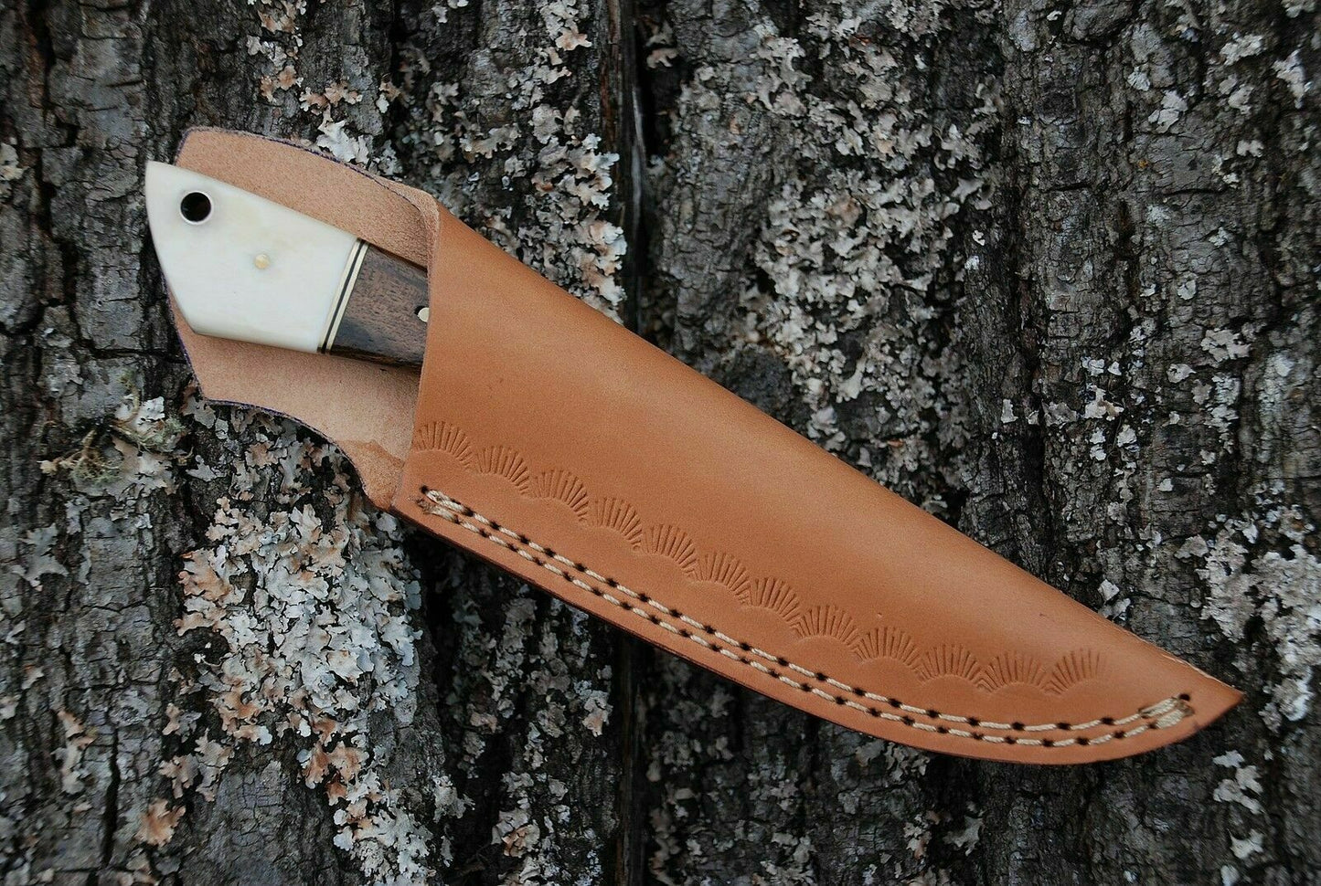 CUSTOM HANDMADE DAMASCUS HUNTING KNIFE Handle Genuine Camel Bone & Walnut Wood