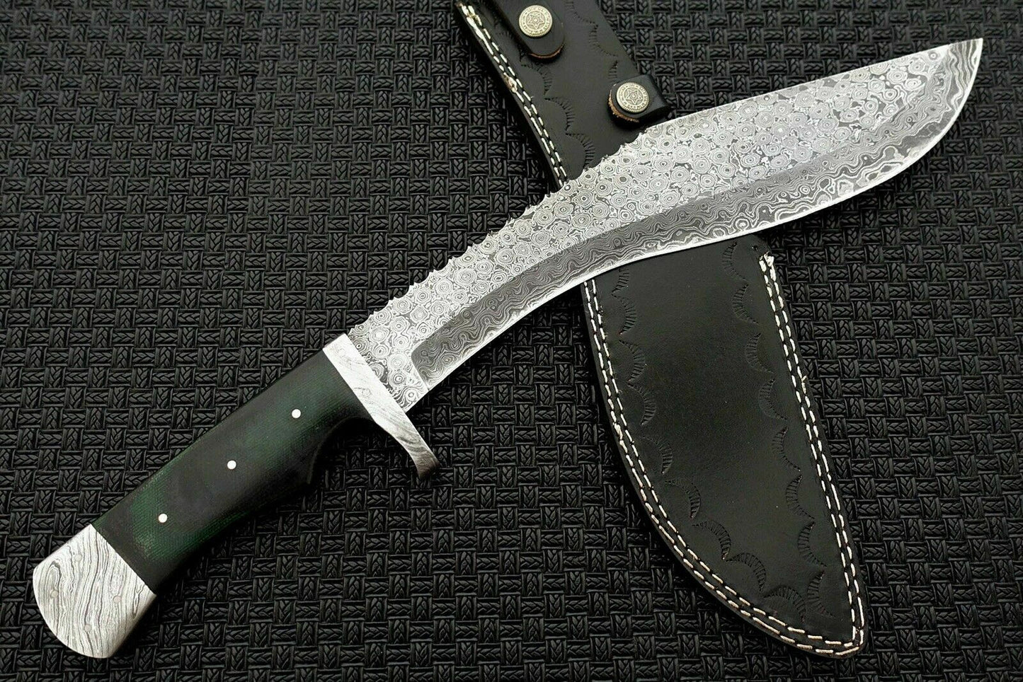 CUSTOM HANDMADE DAMASCUS KUKRI KNIFE WITH LEATHER SHEATH