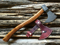 Custom Handmade Damascus Steel Axe Handle Rosewood/Mosaic pin With Best Quality Leather Sheath