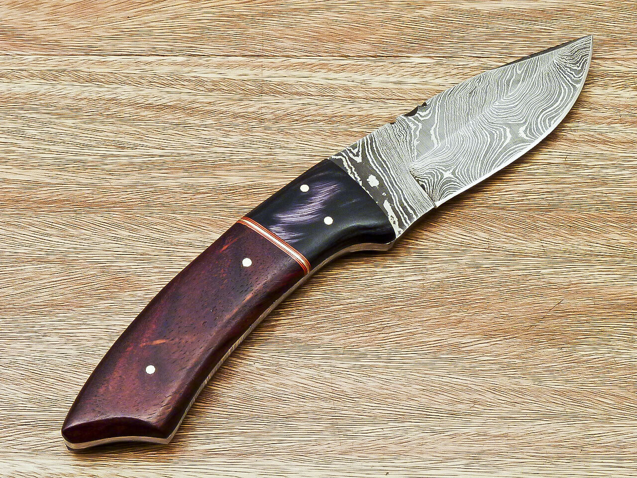 CUSTOM HAND FORGED DAMASCUS STEEL HUNTING KNIFE "NATURAL WOOD